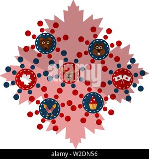 Canada maple leaf con diversi oggetti collegati. Canada giorno - Vettore Illustrazione Vettoriale