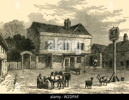 "Il "Castello" taverna, Kentish Town Road, nel 1800', (c1876). Creatore: sconosciuto. Foto Stock