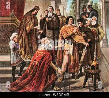 Barbarossa supplicano per aiutare da Enrico il Leone, 1176, (1936). Creatore: sconosciuto. Foto Stock