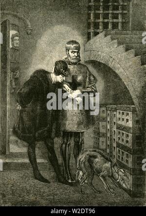 "Luigi XI visitando il Cardinale Balue nella gabbia di ferro", (1469-1481), 1890. Creatore: sconosciuto. Foto Stock