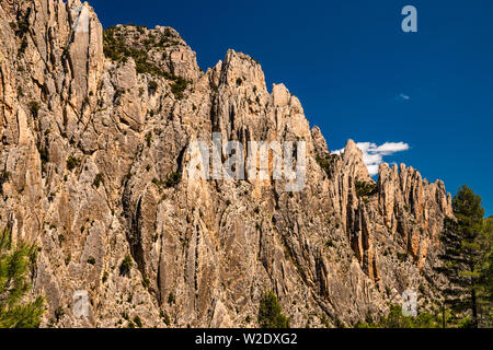 Organos de Montoro, carsico formazioni di roccia, il percorso silenzioso, vicino a Villarluengo, Maestrat (Maestrazgo) regione, provincia di Teruel, Aragona, Spagna Foto Stock