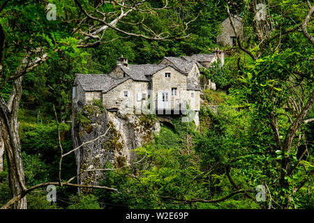 La Sabliere villaggio, comune Gorges du Tarn, dipartimento della Lozère, Occitanie, Francia. Foto Stock