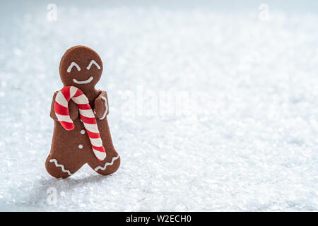 Gingerbread cookie uomini con piccoli marzapane pupazzo di neve Foto Stock