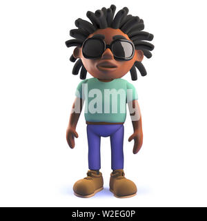 Immagine di rendering di un 3D fumetto africano nero rastafarian man standing molto pacificamente Foto Stock