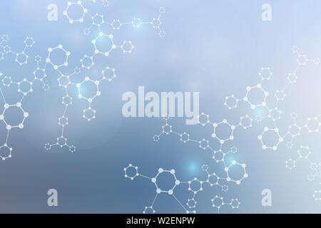 Moderno e futuristico background scientifico di disegno esagonale. Virtuale sfondo astratto con particelle, molecola struttura per medical Illustrazione Vettoriale