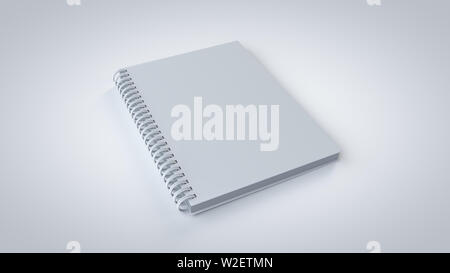 Notebook a spirale, realistiche in 3D rendering, isolato su bianco con le ombre morbide vista ravvicinata. Foto Stock
