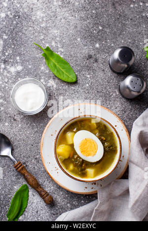 Zuppa di acetosa o borscht verde con uova Foto Stock