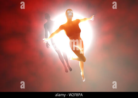 3D reso illustrazione di un'anima lascia il corpo al momento della morte. Foto Stock
