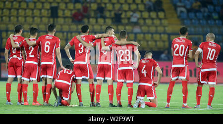 Ismailia, Egitto. 08 Luglio, 2019. Tunisia durante i calci di rigore nel 2019 Africa Coppa delle Nazioni round di 16 partita di calcio tra il Ghana e la Tunisia a Ismailia Stadium. Credito: Gehad Hamdy/dpa/Alamy Live News Foto Stock