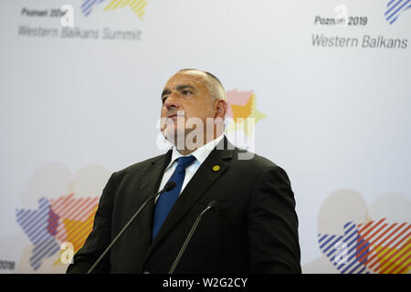 Poznan, Polonia. 05 Luglio, 2019. Il Primo Ministro di Bulgaria, Boyko Borissov parla durante una conferenza stampa presso il sesto dei paesi dei Balcani occidentali nel vertice di Poznan. Credito: SOPA Immagini limitata/Alamy Live News Foto Stock