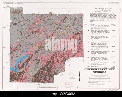 La contea di Cherokee, Georgia - suolo mappa interpretativa di bosco la produttività Foto Stock