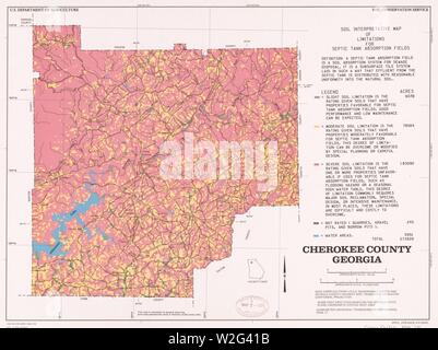 La contea di Cherokee, Georgia - suolo mappa interpretativa delle limitazioni per serbatoio settico campi di assorbimento Foto Stock