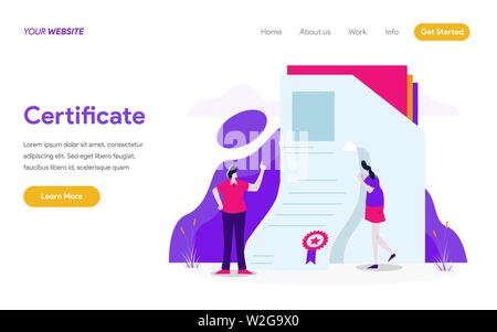 Landing page modello di certificato illustrazione del concetto. Appartamento moderno concetto di design della pagina web design per il sito web e il sito web mobile Illustrazione Vettoriale