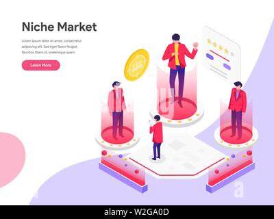 Landing page template di nicchia di mercato illustrazione isometrica concetto. Piatto isometrica design concept di progettazione di pagine web per il sito web e il sito web mobile. Illustrazione Vettoriale