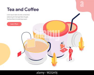 Bollitore per tè e caffè illustrazione del concetto. Vista isometrica design concept di progettazione di pagine web per il sito web e il sito web mobile.illustrazione vettoriale Illustrazione Vettoriale