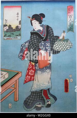 Chomei-ji a Muko-jima - un centinaio di luoghi famosi e le bellezze di Edo, Toyokuni III (Kunisada), 1857 ANNUNCIO Foto Stock