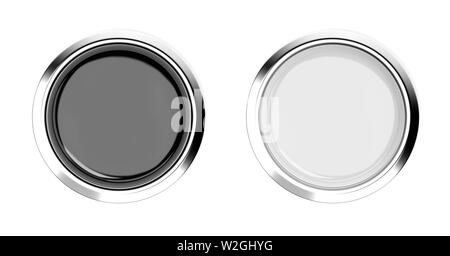 Il bianco e il nero i pulsanti di vetro con telaio cromato. 3D rendering illustrazione isolato Foto Stock