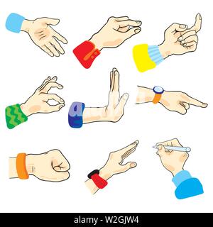 Mani in diverse pose. Illustrazione Vettoriale. Illustrazione Vettoriale