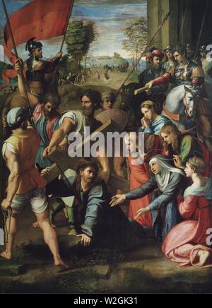 La caduta di Cristo sulla via del Calvario - Raffaello. Foto Stock