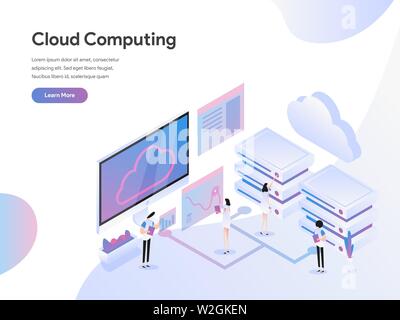 Landing page del modello cloud computing illustrazione isometrica concetto. Appartamento moderno concetto di design della pagina web design per il sito web e il sito web mobile. Illustrazione Vettoriale