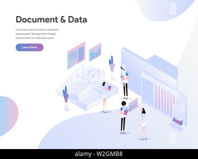 Landing page template di documenti e dati illustrazione del concetto. Design piatto concetto di progettazione di pagine web per il sito web e il sito web mobile Illustrazione Vettoriale