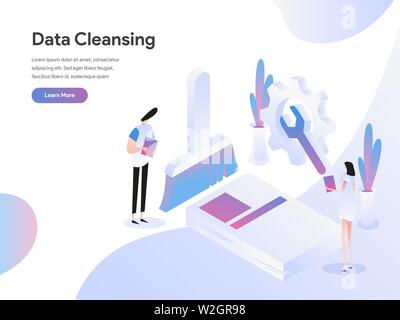 Sbarco il modello di pagina di pulizia dei dati illustrazione isometrica concetto. Piatto isometrica design concept di progettazione di pagine web per il sito web e il sito mobile Illustrazione Vettoriale