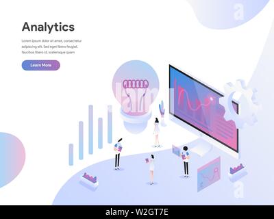 Landing page del modello di analisi dei dati illustrazione isometrica concetto. Piatto isometrica design concept di progettazione di pagine web per il sito web e il sito web mobile Illustrazione Vettoriale