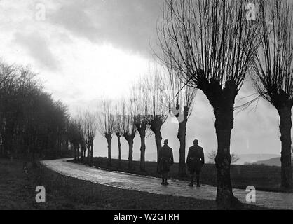 Vista al tramonto su una strada custodito da American sentinelle, gli uomini del 3° Battaglione, xvi fanteria, 1° Divisione, esercito di occupazione. Otzingen, Germania 1/3/1919 Foto Stock