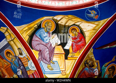 Saint Naum monastero complesso Sveti Naum, Repubblica di Macedonia. St Paraskeva chiesa affresco raffigurante evangelista san Giovanni. Foto Stock