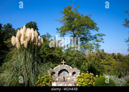 Saint Naum monastero complesso Sveti Naum, Repubblica di Macedonia. Sant Atanasio chiesa giardino. Foto Stock