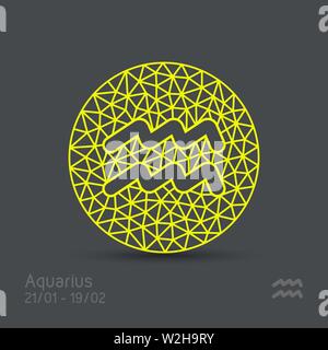 Aquarius segno zodiacale nella cornice circolare, illustrazione vettoriale. Icona di contorno. Simbolo astratto. Illustrazione Vettoriale