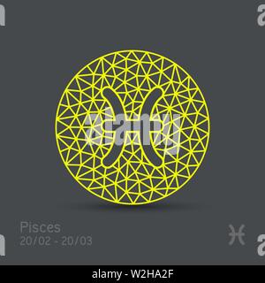 Pesci segno zodiacale nella cornice circolare, illustrazione vettoriale. Icona di contorno. Simbolo astratto. Illustrazione Vettoriale