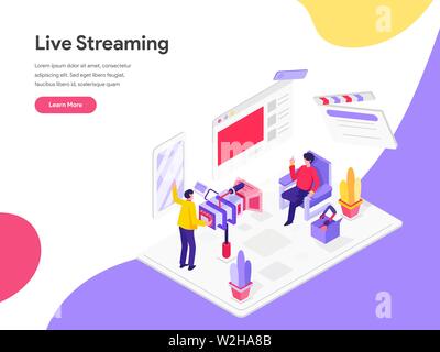 Landing page template di Live Streaming illustrazione isometrica concetto. Piatto isometrica design concept di progettazione di pagine web per il sito web e il sito mobile Illustrazione Vettoriale