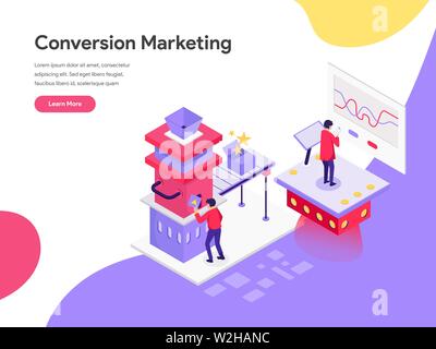Landing page modello di commercializzazione di conversione illustrazione del concetto. Piatto isometrica design concept di progettazione di pagine web per il sito web e il sito web mobile.Ve Illustrazione Vettoriale