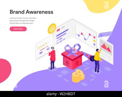 Landing page template di Brand Awareness illustrazione del concetto. Piatto isometrica design concept di progettazione di pagine web per il sito web e il sito web mobile.vettore Illustrazione Vettoriale