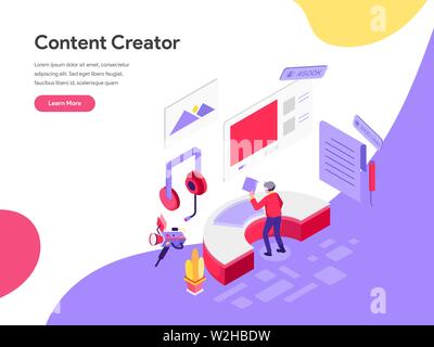 Landing page template di creatore di contenuti illustrazione del concetto. Piatto isometrica design concept di progettazione di pagine web per il sito web e il sito web mobile.vettore Illustrazione Vettoriale