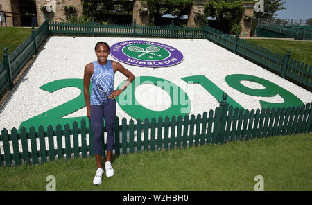 Cori "Coco' Gauff (USA), la più giovane donna mai a qualificarsi per il main draw a Wimbledon è raffigurato prima dell'inizio del 2019 campionati a campionati di Wimbledon tennis, Wimbledon, Londra il 29 giugno 2019 Foto Stock