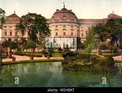 Residenza del Vescovo e la fontana di Wurzburg, Baviera, Germania, circa 1900 Foto Stock