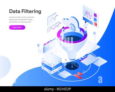 Filtraggio dei dati illustrazione isometrica concetto. Appartamento moderno concetto di design della pagina web design per il sito web e il sito web mobile.illustrazione vettoriale EPS 10 Illustrazione Vettoriale