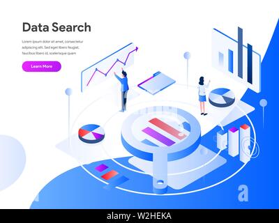 Ricerca di dati illustrazione isometrica concetto. Appartamento moderno concetto di design della pagina web design per il sito web e il sito web mobile.illustrazione vettoriale EPS 10 Illustrazione Vettoriale