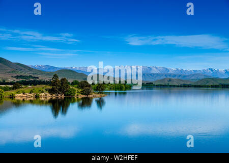 Il lago di Benmore, Distretto di Canterbury, Isola del Sud, Nuova Zelanda Foto Stock