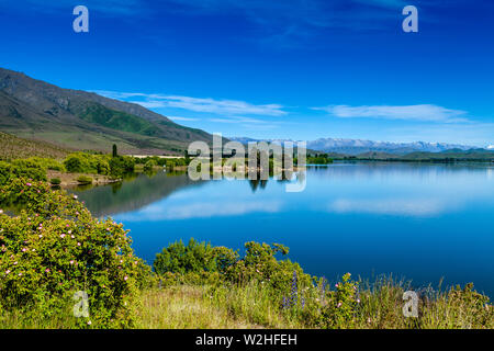 Il lago di Benmore, Distretto di Canterbury, Isola del Sud, Nuova Zelanda Foto Stock