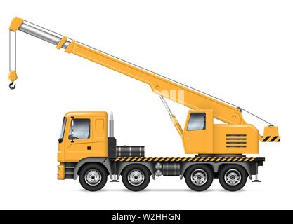 Autogru con vista dal lato isolato su sfondo bianco. Costruzione del vettore del veicolo mockup, editing semplice e ricolorare Illustrazione Vettoriale