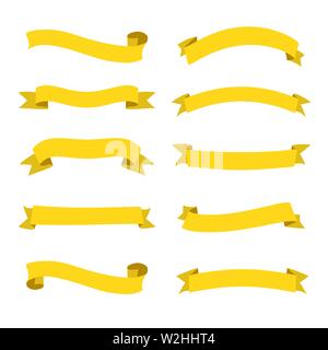 Set di nastri di colore giallo banner. Design piatto. Nastri di colore giallo. Illustrazione Vettoriale. - Vettore Illustrazione Vettoriale