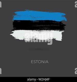 Estonia colorato i tratti di pennello dipinte paese nazionale icona bandiera. Dipinto di texture. Illustrazione Vettoriale