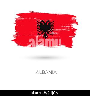 L'Albania colorato i tratti di pennello dipinte paese nazionale icona bandiera. Dipinto di texture. Illustrazione Vettoriale