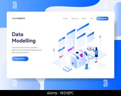 Landing page template di modellazione dati illustrazione isometrica concetto. Piatto isometrica design concept di progettazione di pagine web per il sito web e il sito web mobile Illustrazione Vettoriale