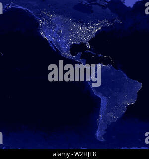 Nord e Sud America mappa di luci di notte. Vista dallo spazio Foto Stock