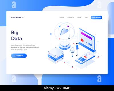 Landing page del modello di dati di grandi dimensioni illustrazione isometrica concetto. Piatto isometrica design concept di progettazione di pagine web per il sito web e il sito web mobile.Vect Illustrazione Vettoriale