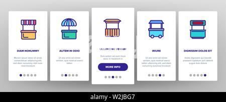 Chiosco, le bancarelle del mercato tipi vettore lineare di onboarding Illustrazione Vettoriale